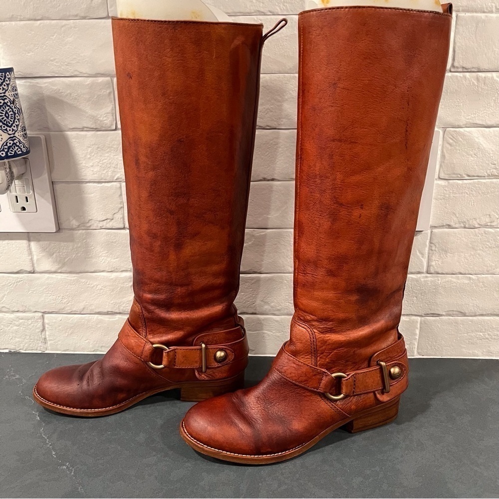 Coach sz 6 Natalie chestnut leather brass riding boots